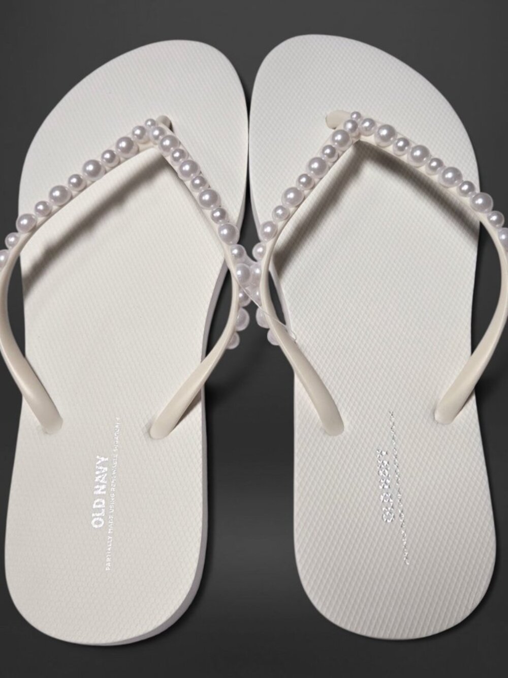 Custom Pearl Embellished White Flip Flop Sandals (US Womens 10) - Picture 2 of 4